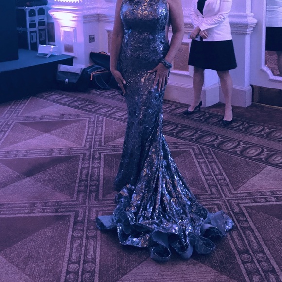 Jovani teal gown with train - Picture 12 of 12